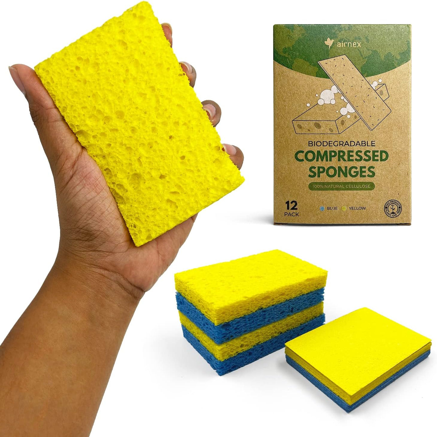 8 Pack Eco Compostable Sponge Kitchen Dish Sponge Biodegradable Washing Up  Scrubber Sponges For Dishes With Heavy Duty Scouring Pad