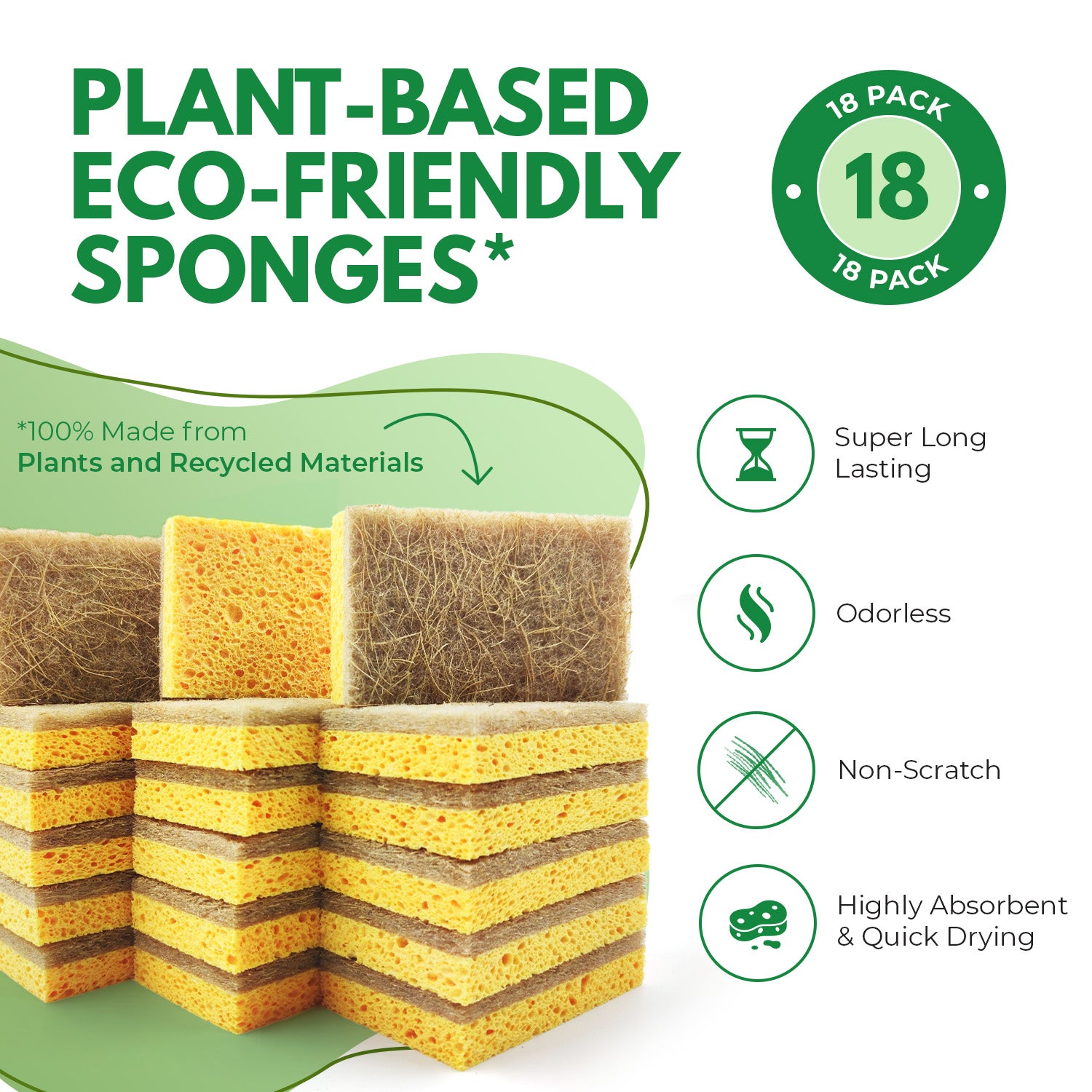 Non-Scratch Eco-Friendly Sponges - Yellow Rectangular Shape - AIRNEX